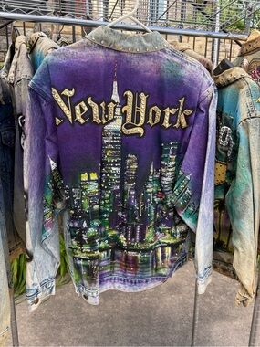 Vintage Tony Alamo 1987 New York Hand Painted Bedazzled Denim Jacket Size Large